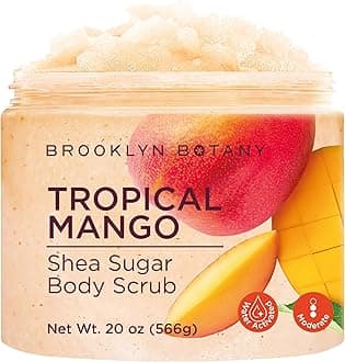 Brooklyn BotanyTropical Mango Shea Sugar Scrub for Body 20 oz – Deeply Hydrating and Gently Exfoliating Body Scrub for Women and Men - Made with Jojoba Beads