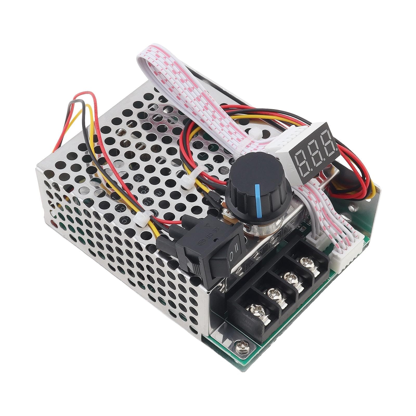 PWM DC Motor Speed Controller, DC 10-55V 60A LED Display Stepless 12V 24V 36V 48V DC Brushed Motor Speed Controller with Adjustable Potentiometer and Forward-Brake-Reverse Switch