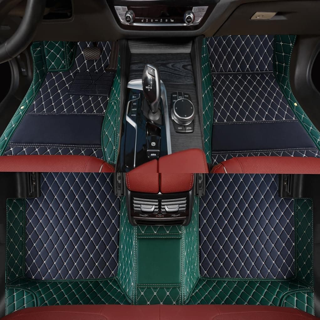 Custom Personalized Floor Mats for Cars，Luxury Full Coverage All Weather Car Floor Mats，Anti-Slip Leather Car Mat Set ，Custom Floor Mats for 99% of Cars, Trucks & SUVs (3D Green and Black)