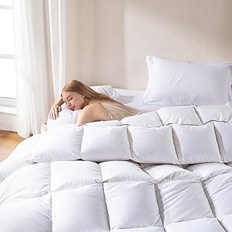 DOWNCOOL Feather Down Fiber Comforter Twin, White Fluffy Duvet Insert with Ultra Soft 100% Cotton Cover, All Season Luxurious Hotel Bed Comforter Twin with Corner Tabs, 68"x90"