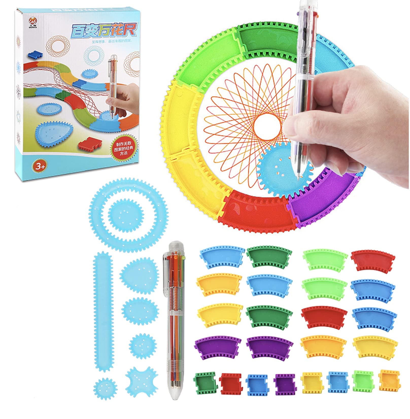 Spirograph Stationery Drawing Set Pencil Sharpener Geometric Coloring Kit Drawing Tool Brush Drawing Templates Sketching Pad Art Deluxe Drawing Spin Spiral Art Station DIY Crafts Travel Ruler Shapes