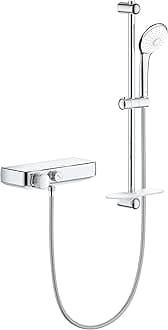 Grohtherm Smartcontrol Thermostatic Shower Mixer with 3-Spray Euphoria 110 Massage Shower Set (600 mm Shower Rail), Made in Germany, Chrome, 34720000