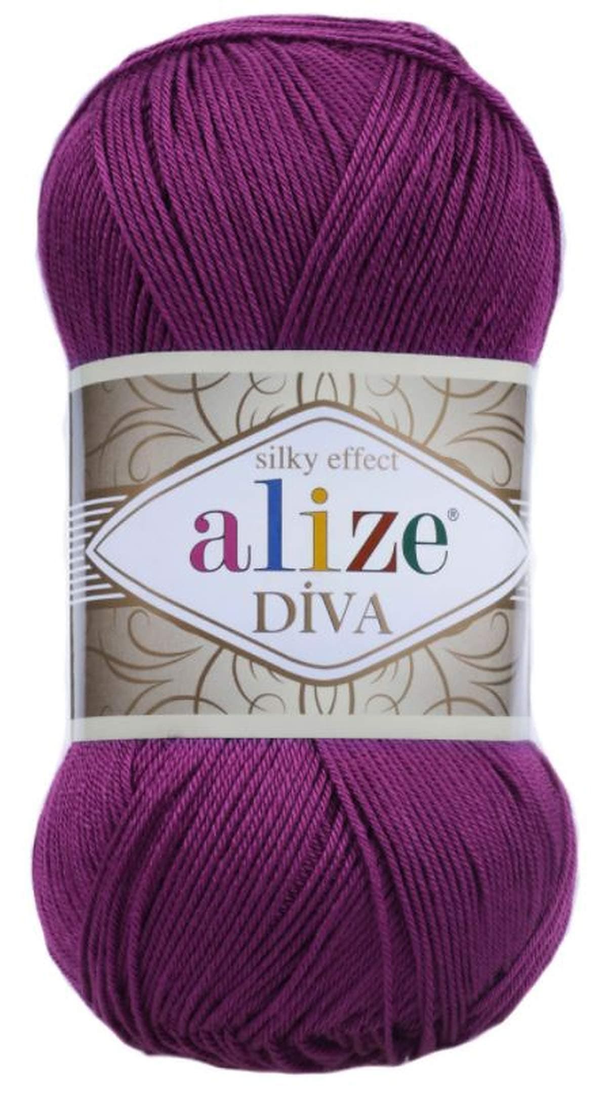 Alize Diva Silk Effect 100% Microfiber Acrylic Yarn 1 Ball skeins 100gr 383yds Color (297 - Plum)