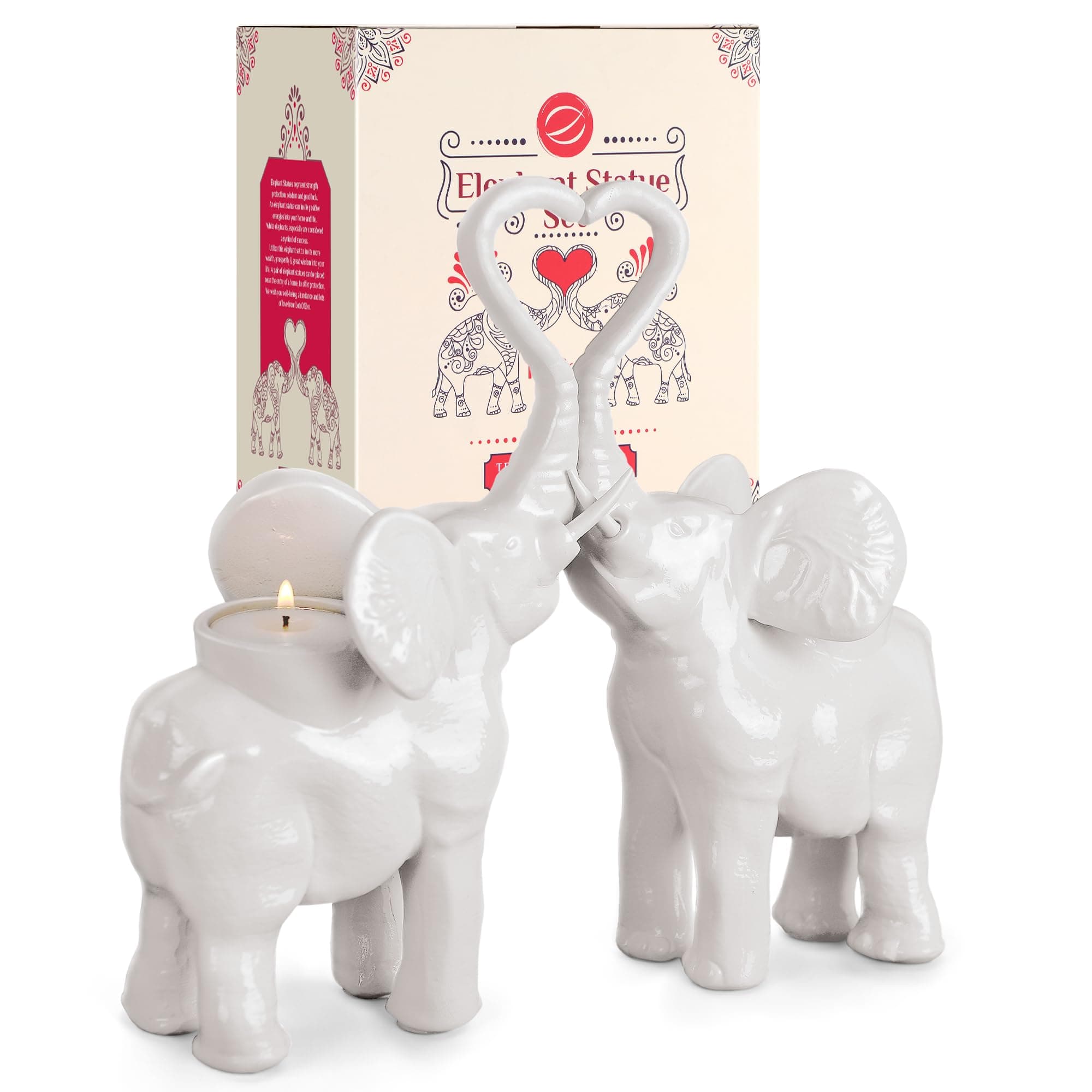 Lots of Zen White Elephant Statues Home Decor — Tea Light Candle Holders — White Elephant Gifts for Women Decor & Good Luck
