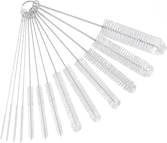 CiaraQ Bottle Cleaning Brushes, 8 Inch Nylon Tube Brush Set, Cleaner for Narrow Neck Bottles Cups with Hook, Set of 13pcs, White
