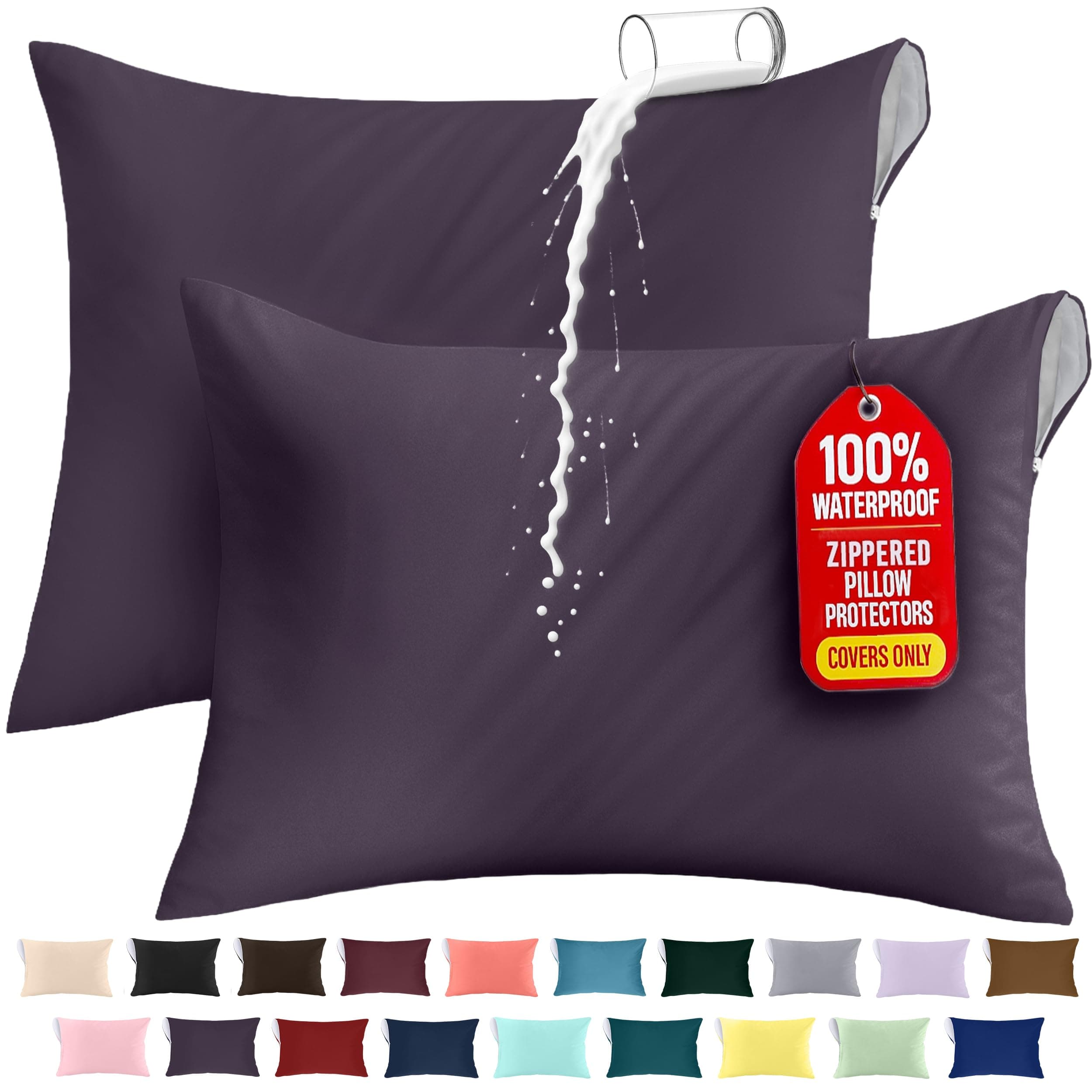 Utopia Bedding Premium 100% Waterproof Pillow Protectors with Zipper King Size (Set of 2), Bed Bug and Dust Mite Proof Zippered Pillow Covers, Pillow Encasement Cases, Purple