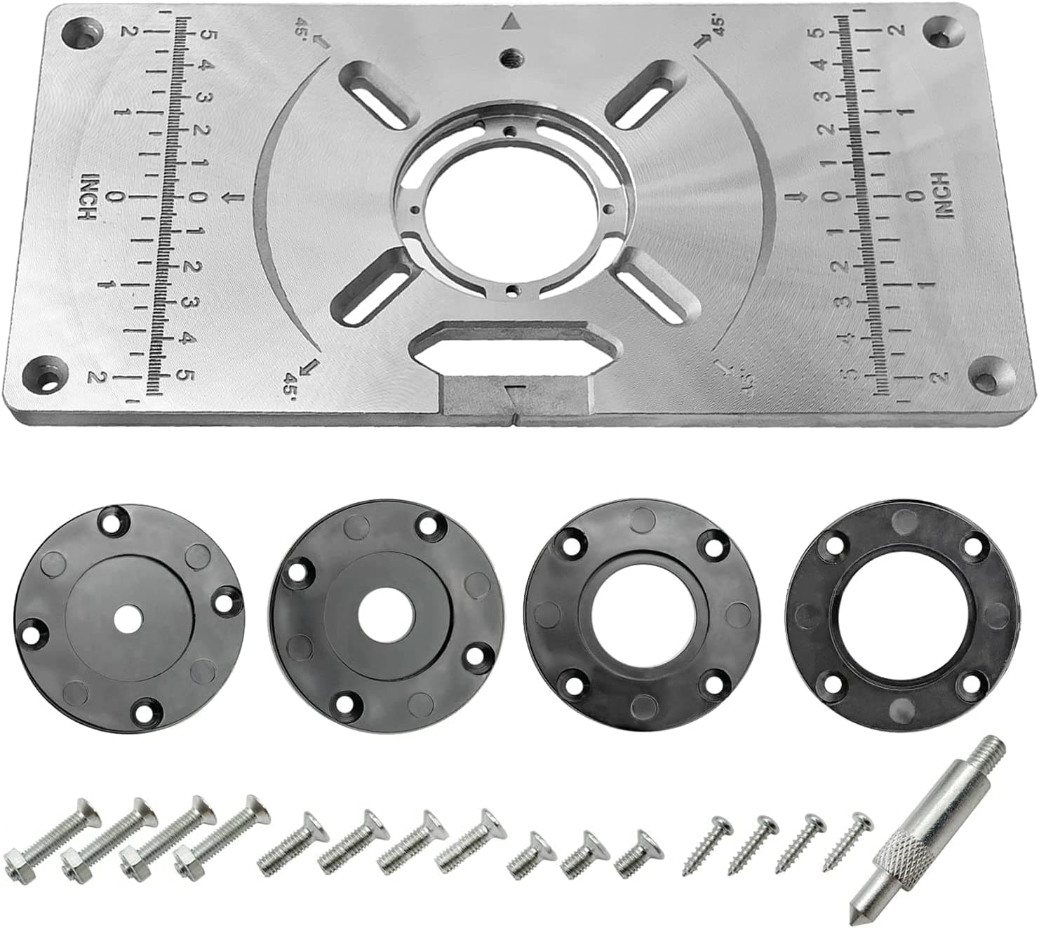 Aluminium Router Table Insert Plate Table for Woodworking Benches Router Plate Wood Tools Milling Trimming Machine with Rings (Silver)