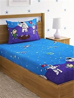 Home Sizzler 144 TC Microfibre Kid's Space Single Bedsheet with 1 Pillow Cover