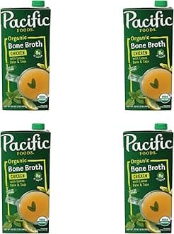 Pacific Foods Organic Chicken Bone Broth with Lemon Balm and Sage, 32 OZ Carton (Pack of 4)