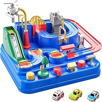 TEMI Kids Race Tracks Toys for Boy, Adventures Toys for 3 4 5 6 7 Years Old Boys Girls, Puzzle Rail, City Magnet Playsets 3 Little Cars, Preschool Educational Games Gifts