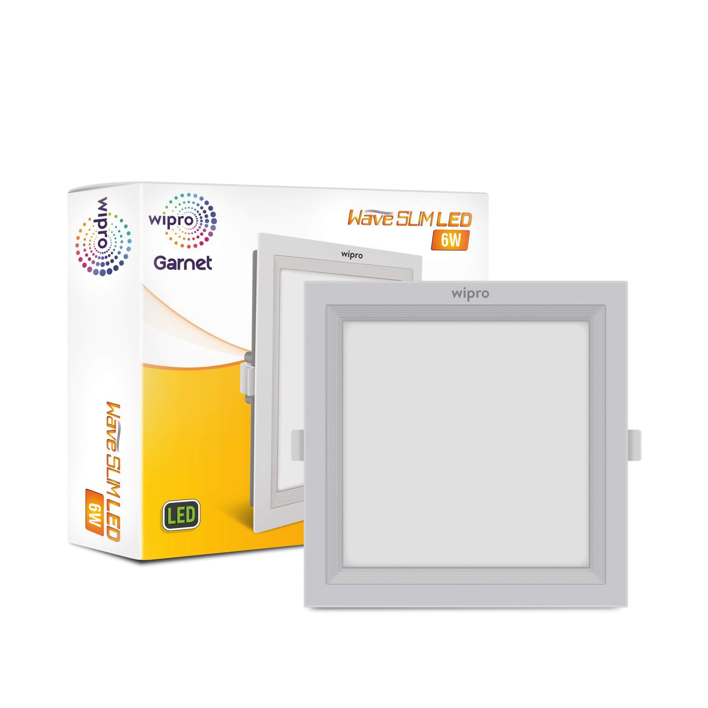 Wipro D720630 Garnet 6-Watt Wave Slim Panel Light (Warm White, Yellow, Square)