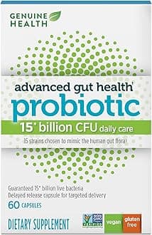 Genuine Health Advanced Gut Health Gentle-Care Probiotic, Helps Promote Digestive, Gastrointestinal & Gut Health, Multi-Strain Formula, 60 Capsules