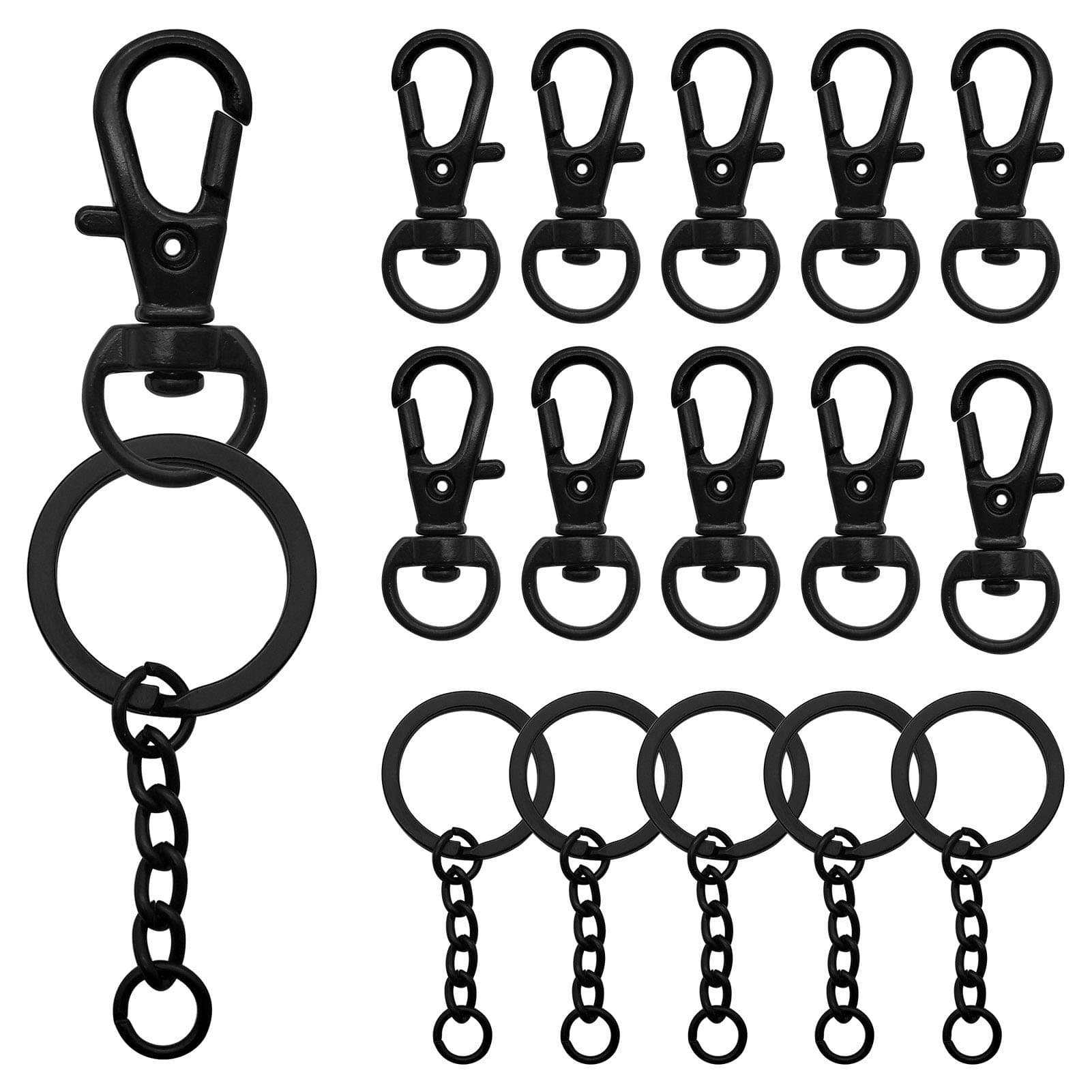 150Pcs Black Swivel Snap Hook Set,Swivel Clasp Keychain Hook Lobster Clasp Split Key Rings with Chain and Jump Rings Bulk for Keychain Lanyard,Jewelry,DIY Crafts Supplies