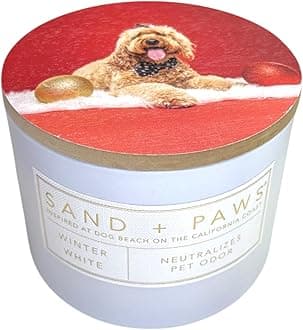 Sand + Paws Scented Candle - Winter White - Additional Scents and Sizes –Luxurious Air Freshening Jar Candles Neutralize pet Odors and Enhance Home décor – 100% Cotton Lead-Free Wicks - 12 oz