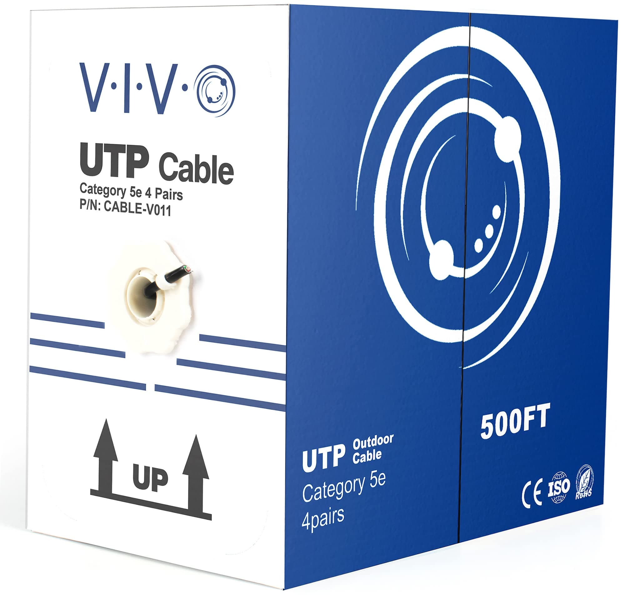 VIVO Waterproof 500ft Bulk Cat5e Wire, CCA Ethernet Cable, UTP Pull Box, Outdoor Direct Burial, Black, CABLE-V011
