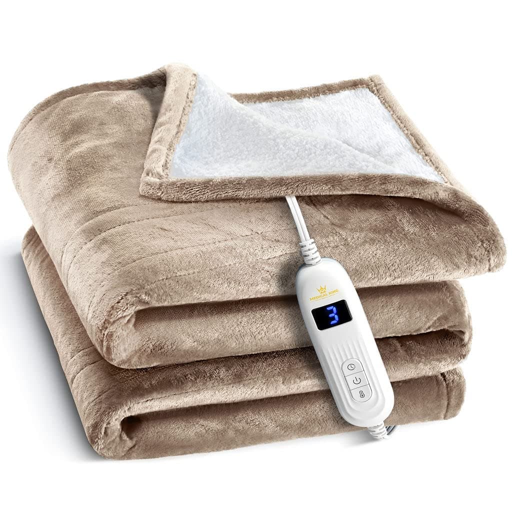 Heated Blanket, Machine Washable Extremely Soft & Comfortable Electric Blanket Throw Fast Heating with Hand Controller 10 Heating Settings & auto Shut-Off (Beige, 50 x 60)