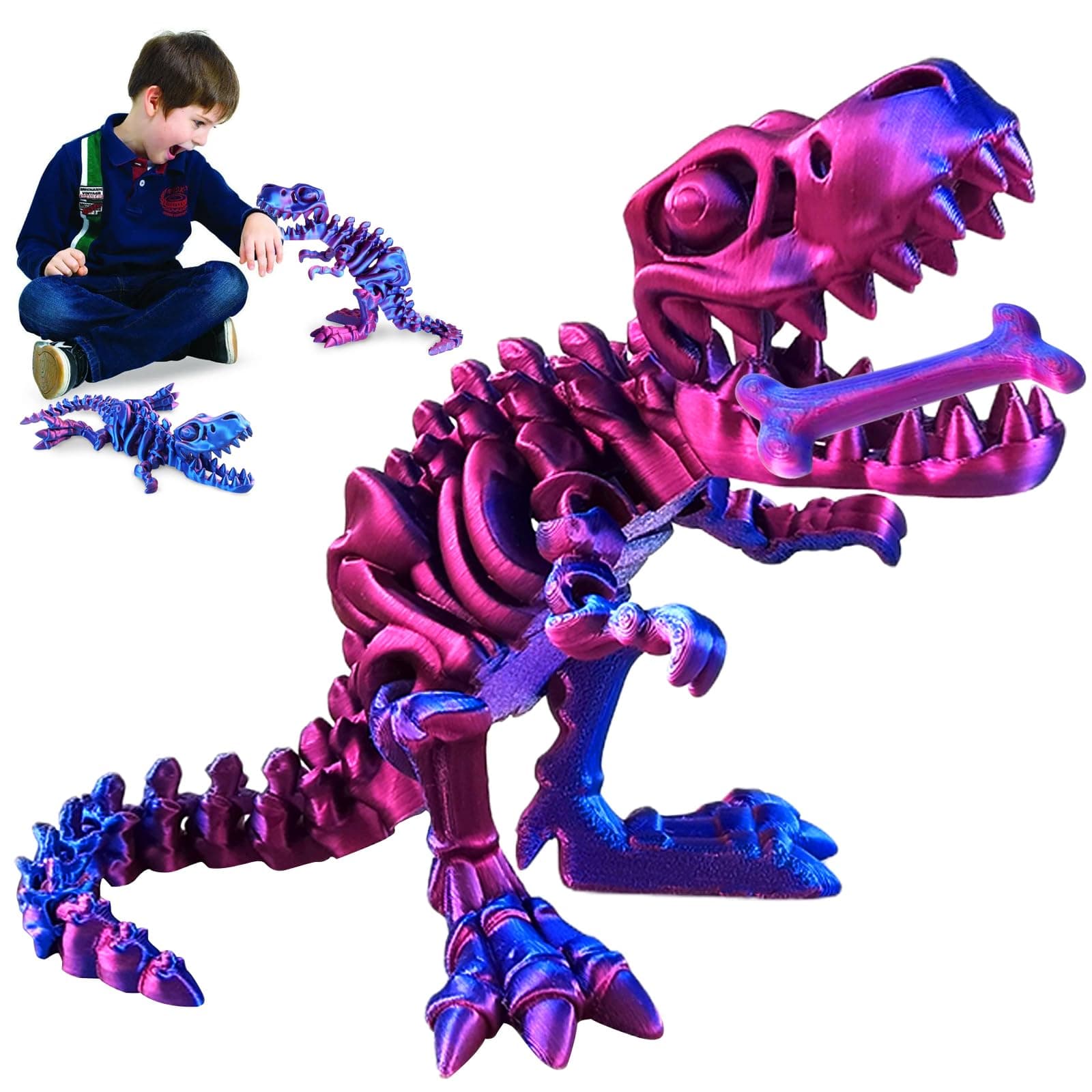 3D Printed Dinosaur Skeletons Figures with Bone T-Rex Fidget Toys Stress and Anxiety Relief Toy Full Articulated Dinosaur Bones Flexible Joints Home Office Decor Toys Gifts for Kids and Adult