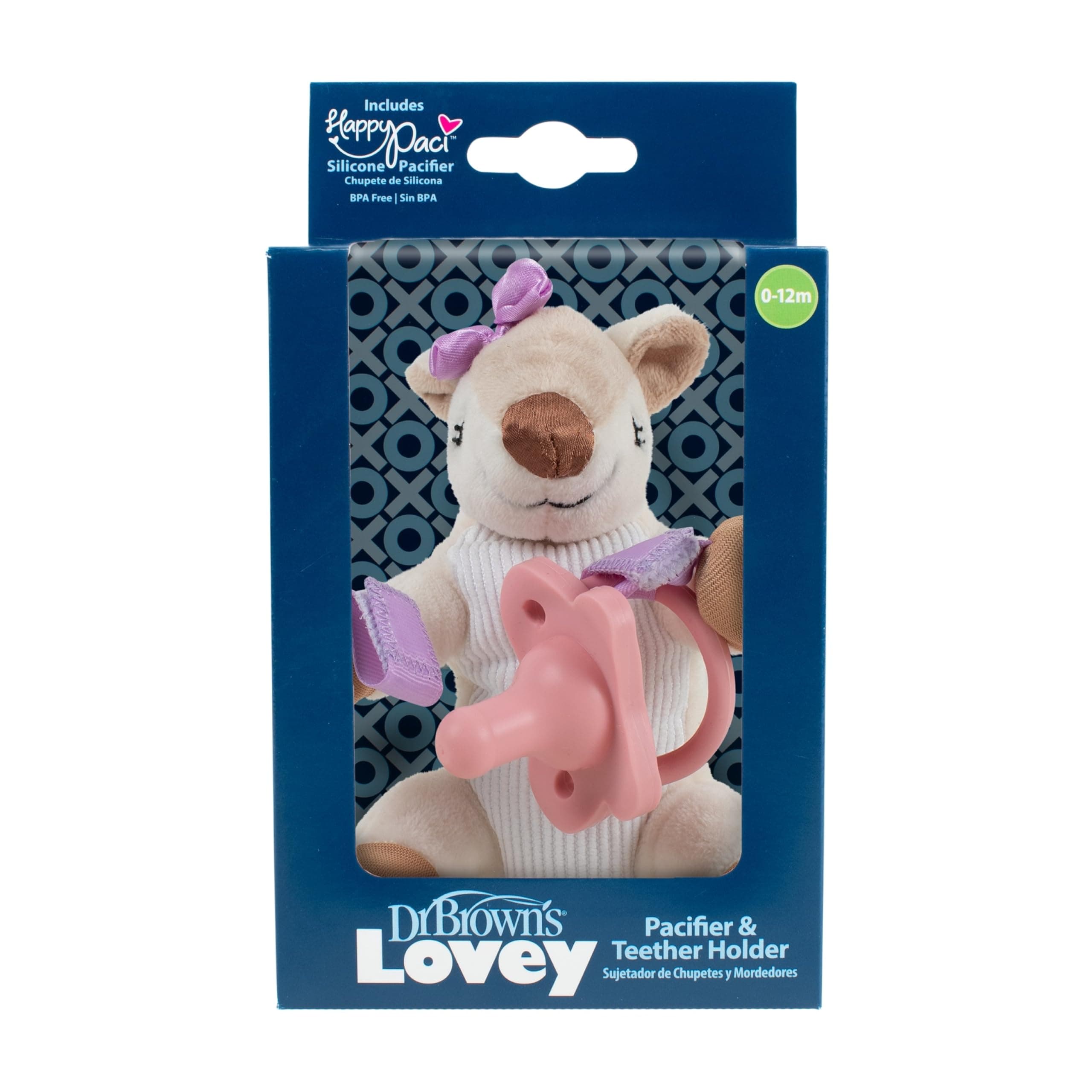 Dr. Brown's Baby Lovey Pacifier and Teether Holder, Soft Plush Stuffed Animal Deer Pacifier Tether with Pink Pacifier, 100% Silicone Pacifier, 0+ Months, Infant - Baby - Toddler