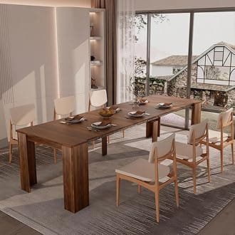 DMAITH 20"-118" Extendable Dining Table for 2-12 People, Modern Modular Extension Table, Space-Saving Extra Long Folding Dining Table, Multifunctional Conference Meeting Table, Walnut