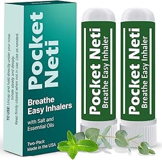 Basic Vigor Pocket Neti Breathe Easy Himalayan Salt Aromatherapy Sinus Inhaler 2 Pack with Essential Oils. Natural Nasal Stick/Nasal Inhaler with Eucalyptus. Made in the USA.