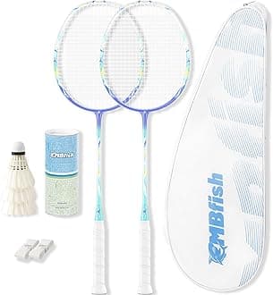 Badminton Racket Set with 2 Carbon Fiber Rackets, 3 Shuttlecocks, 2 Replacement Racket Grip Tapes and 1 Badminton Bag - Perfect for Beginners & Outdoor Games 4U