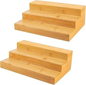 - 2 Pack Bamboo Spice Rack Organizer for Kitchen Counter, 3 Tier Spice Shelf Holder for Cabinet (Jars Not Included)
