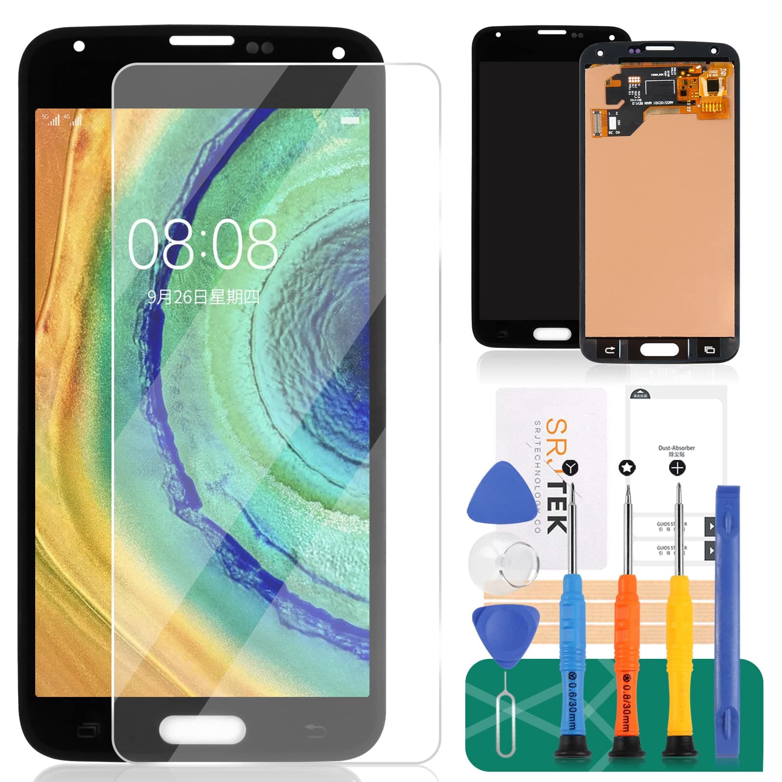 for Samsung Galaxy S5 Screen Replacement G900 LCD Screen Replacement SM-G900F LCD Display SM-G900I Touch Digitizer Compatible with SM-G900T,SM-G900A,SM-G900D Assembly Repair Parts(Not Original Black)