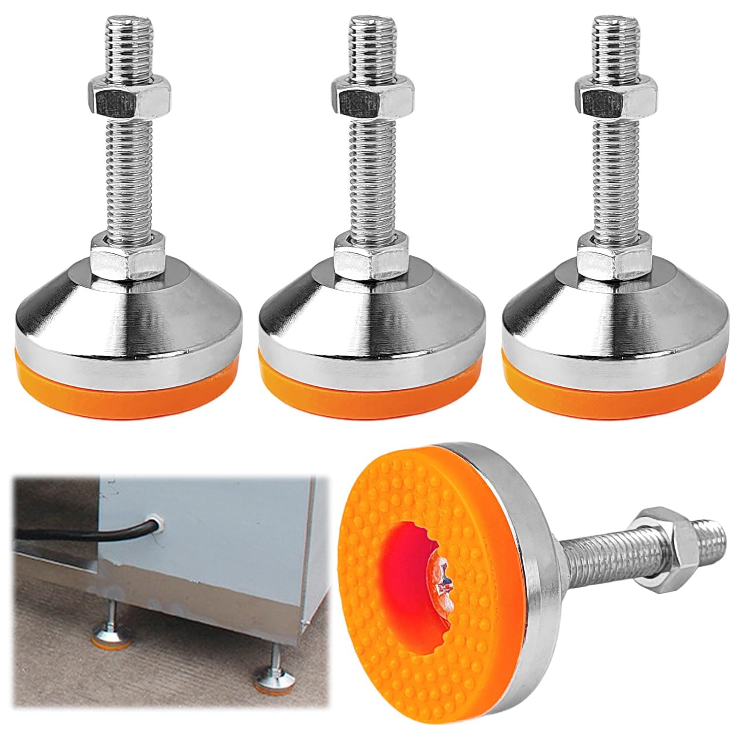 4 Pcs Heavy Duty Leveling Feet M12 Thread, Adjustable Furniture Feet 2.28" Dia Base, Anti Skid Threaded Rubber Feet, Adjustable Swivel Levelers for Furniture, Workbench, Machine (D60xM12x60)