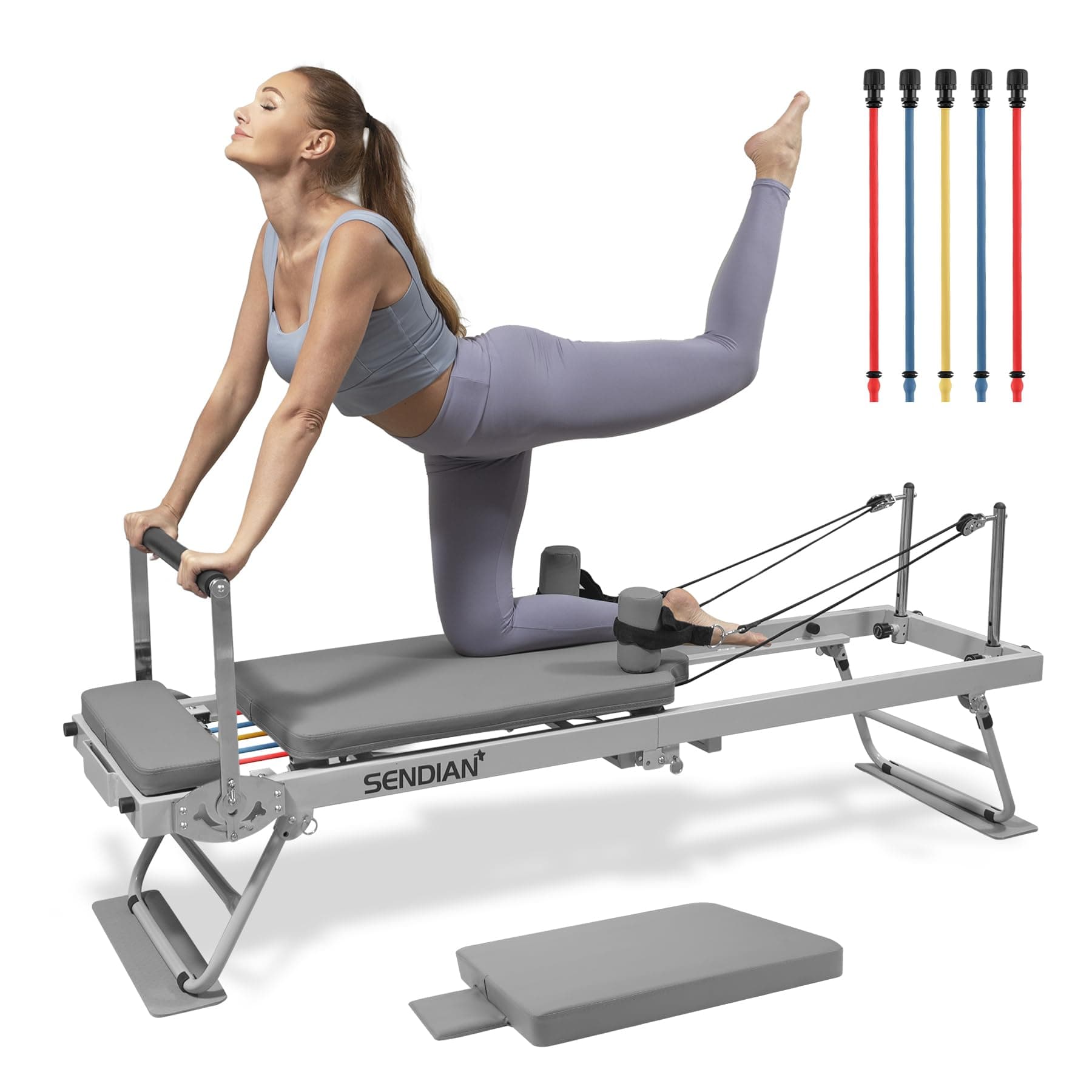 SENDIAN Foldable Pilates Equipment for Home Workouts,Pilates Reformer Machine for Home and Gym, Pilates Exercise Equipment with Jump Board, Additional 5 Color Cords