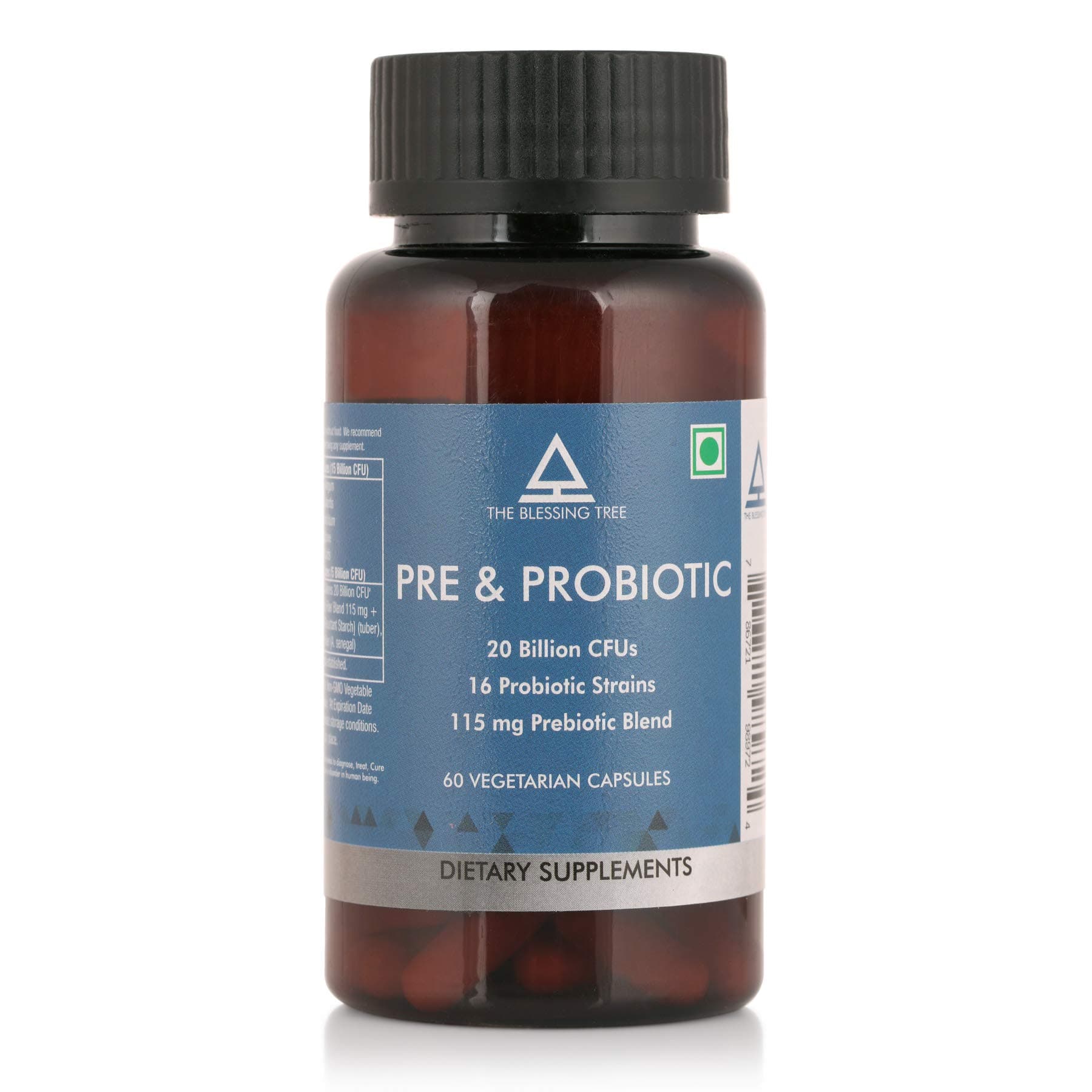 The Blessing Tree Probiotics with Prebiotics. 20 Billion CFUs, 16 Probiotic Strains and 115mg Prebiotic Blend.Pack Of 60 veg capsules
