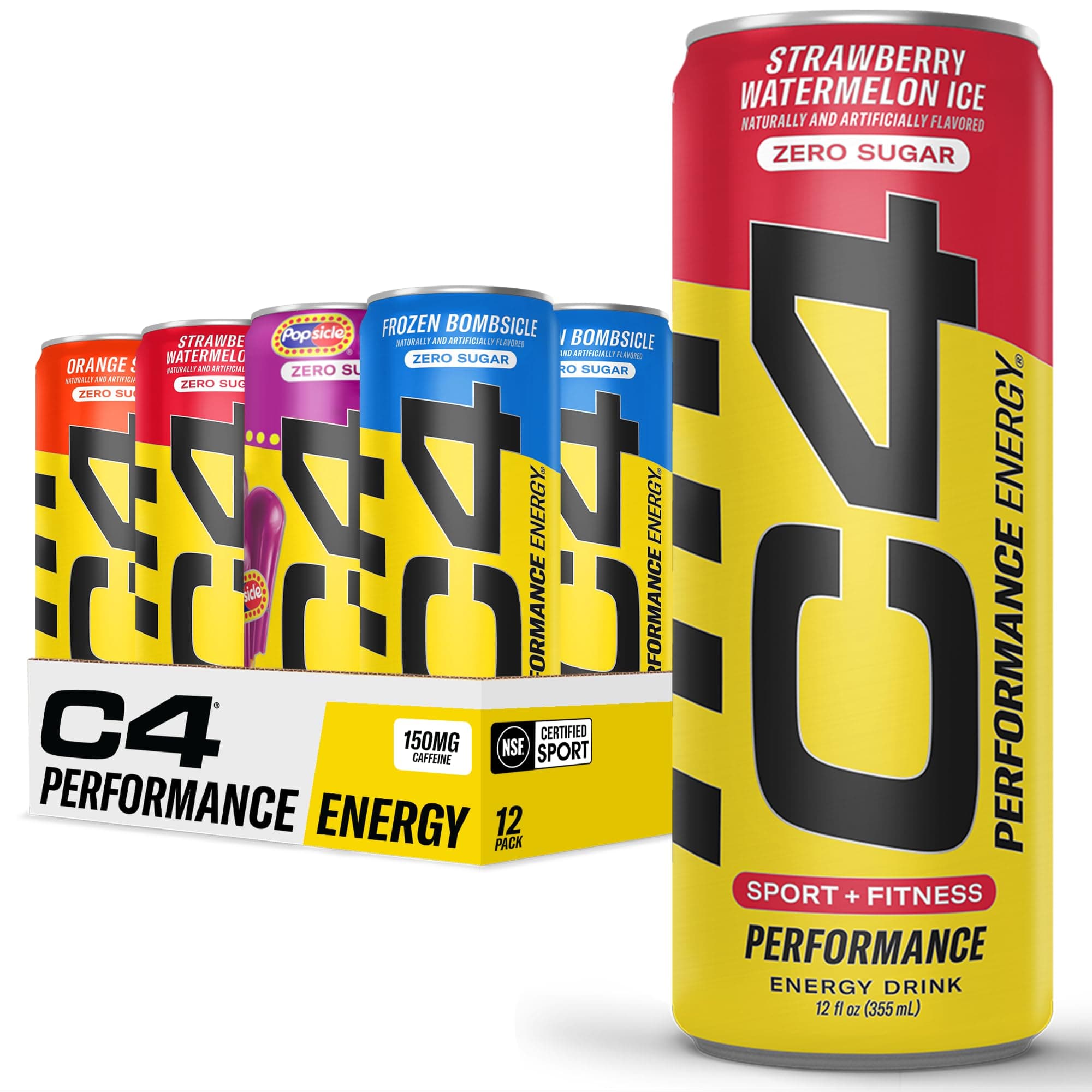 C4 Energy Drinks Variety Pack, Sugar Free Pre Workout Performance Drink With No Artificial Colors or Dyes, Zero Calorie, Coffee Substitute or Alternative, 4 Flavor Variety 12 Pack