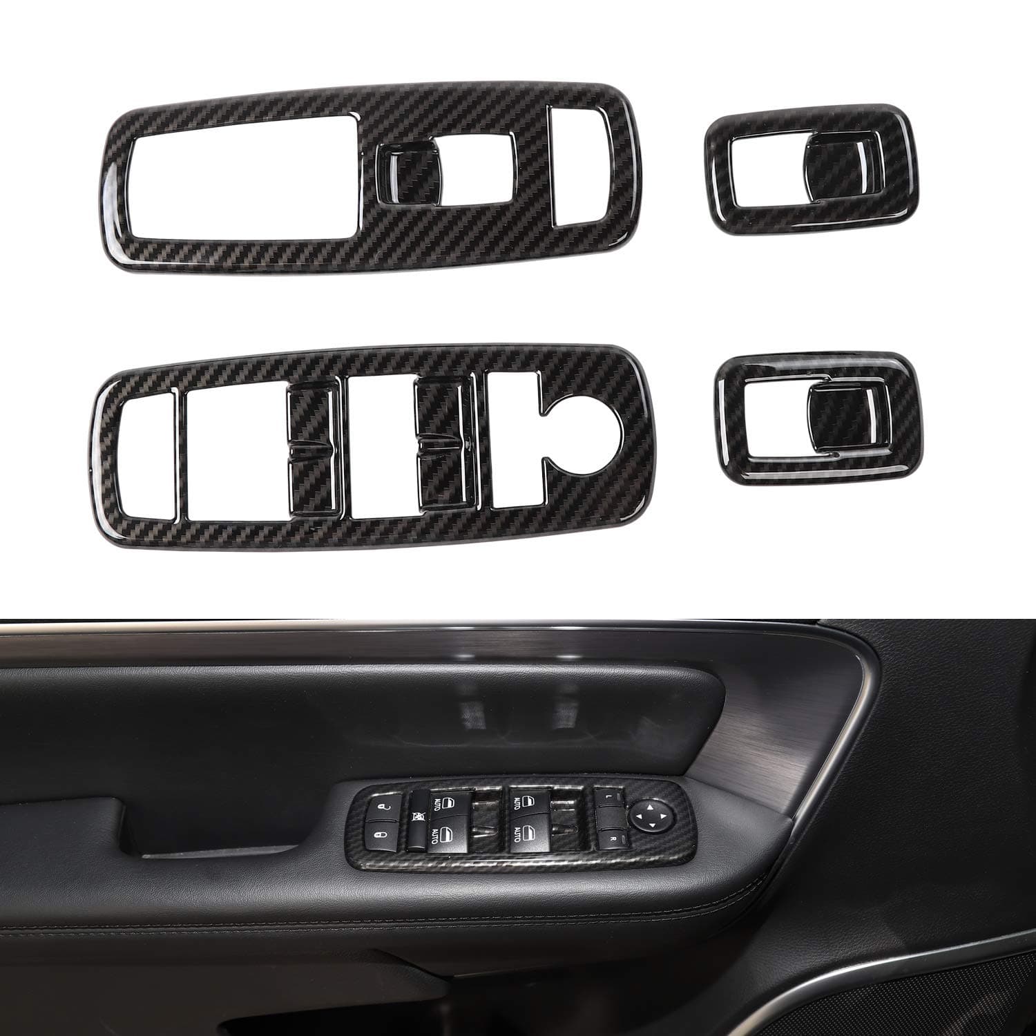 Window Lift Switch Cover Interior Button Trim Kit for Jeep Grand Cherokee 2011-2020 & Jeep Cherokee 2014-2020, Carbon Fiber Texture