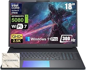 18 Area-51 Gaming Laptop - Intel Ultra 9 275HX (24-Core, Up to 5.4GHz), RTX 5080 GDDR7, 16" 2.5K QHD+ 300Hz, 64GB DDR5, 4TB SSD, Backlit KB, w/DVD Drive, Win 11 Pro, Office Lifetime