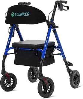 ELENKER All-Terrain Rollator Walker with 8” Non-Pneumatic Wheels, Sponge Padded Seat and Backrest, Fully Adjustment Frame for Seniors, BlueThe Forest Stewardship Council