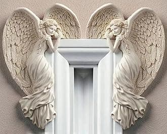 Door Frame Angel Wall Sculpture Left Right Door Frame Angel Wing Sculpture Vintage Shabby Ivory Wall Sculptures 3D Chic Angelic Figurines Ornaments for Doors Frames Fireplace