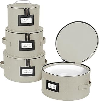 BALEINE China Storage Containers, Sturdy Quilted Wine Glass Storage, Plate Organizer with Carry Handles, Moving Boxes for Dishes, Cups, Mugs and Stemware (Plate, Hard Shell Cream)