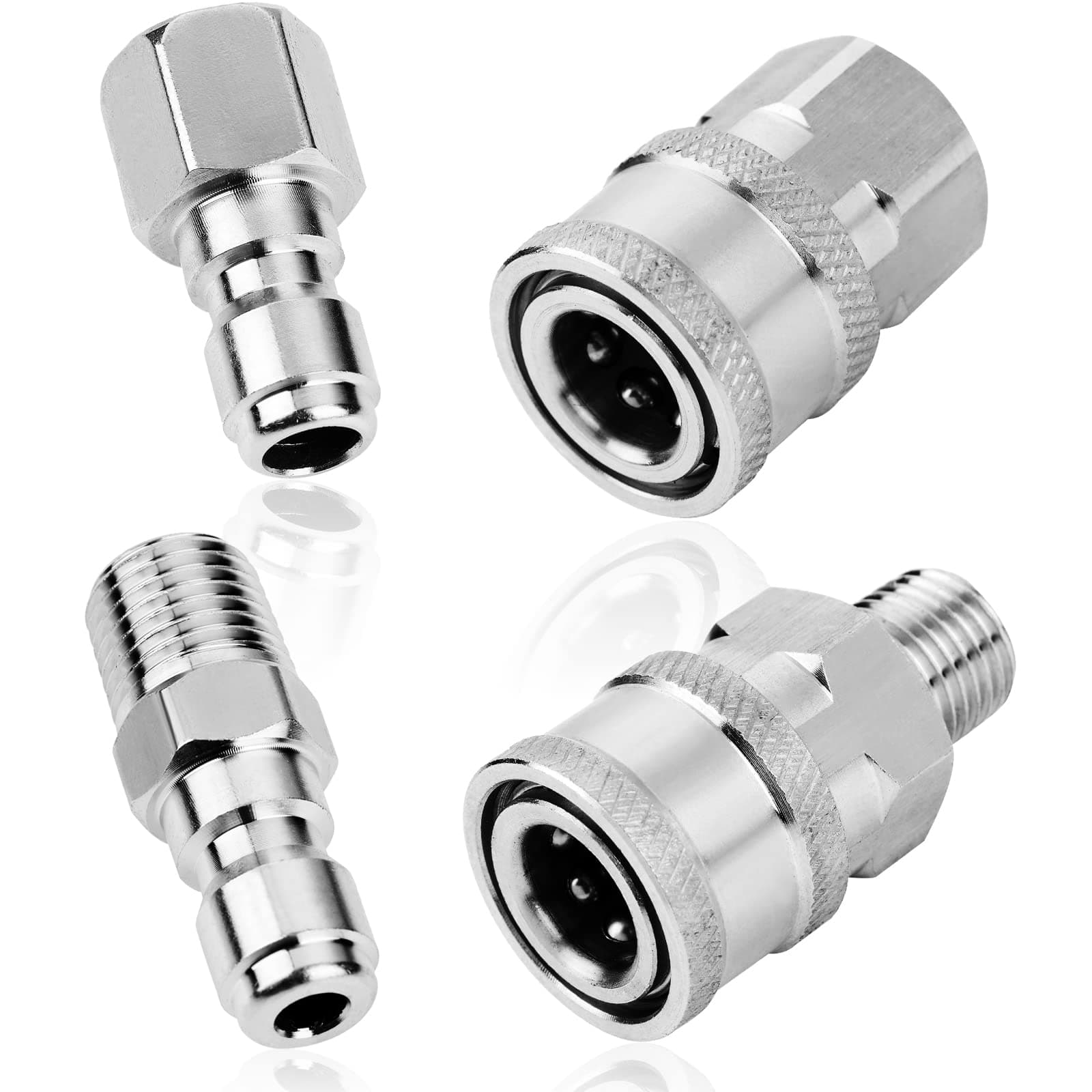 Ysglory 2 Sets NPT 1/4 Inch Pressure Washer Coupler Quick Connect Plug Stainless Steel Male and Female Quick Connect Fittings Pressure Washer Adapter Set (Internal Thread, External Thread)
