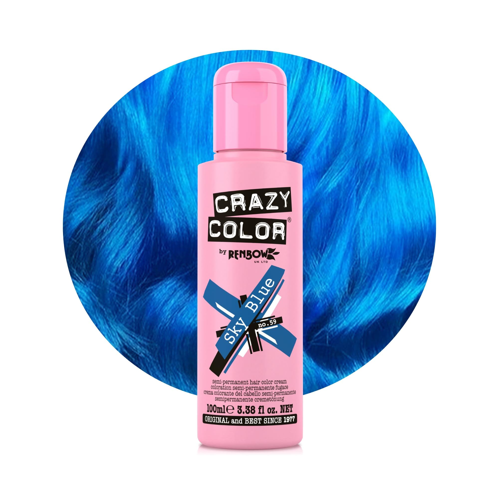 Crazy Color Vibrant Sky Blue Semi-Permanent Hair Dye. Highly Pigmented Cobalt Blue Conditioning & Oil Nourishing Vegan Formula | No Bleach or Ammonia | 100ml