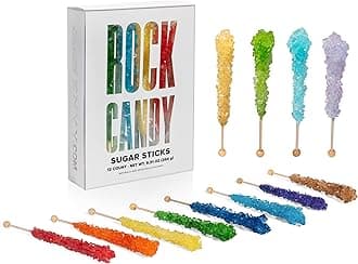 Assorted Rock Candy Sugar Sticks - 12 Individually Wrapped Treats - Assorted Colors & Flavors