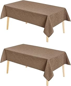 Hiasan 2 Pack Faux Linen Square Tablecloth - Wrinkle and Stain Resistant Washable Table Cloth for Kitchen Dining Room Holiday Table Cover for Party Dinner, Khaki, 60 x 60 Inch