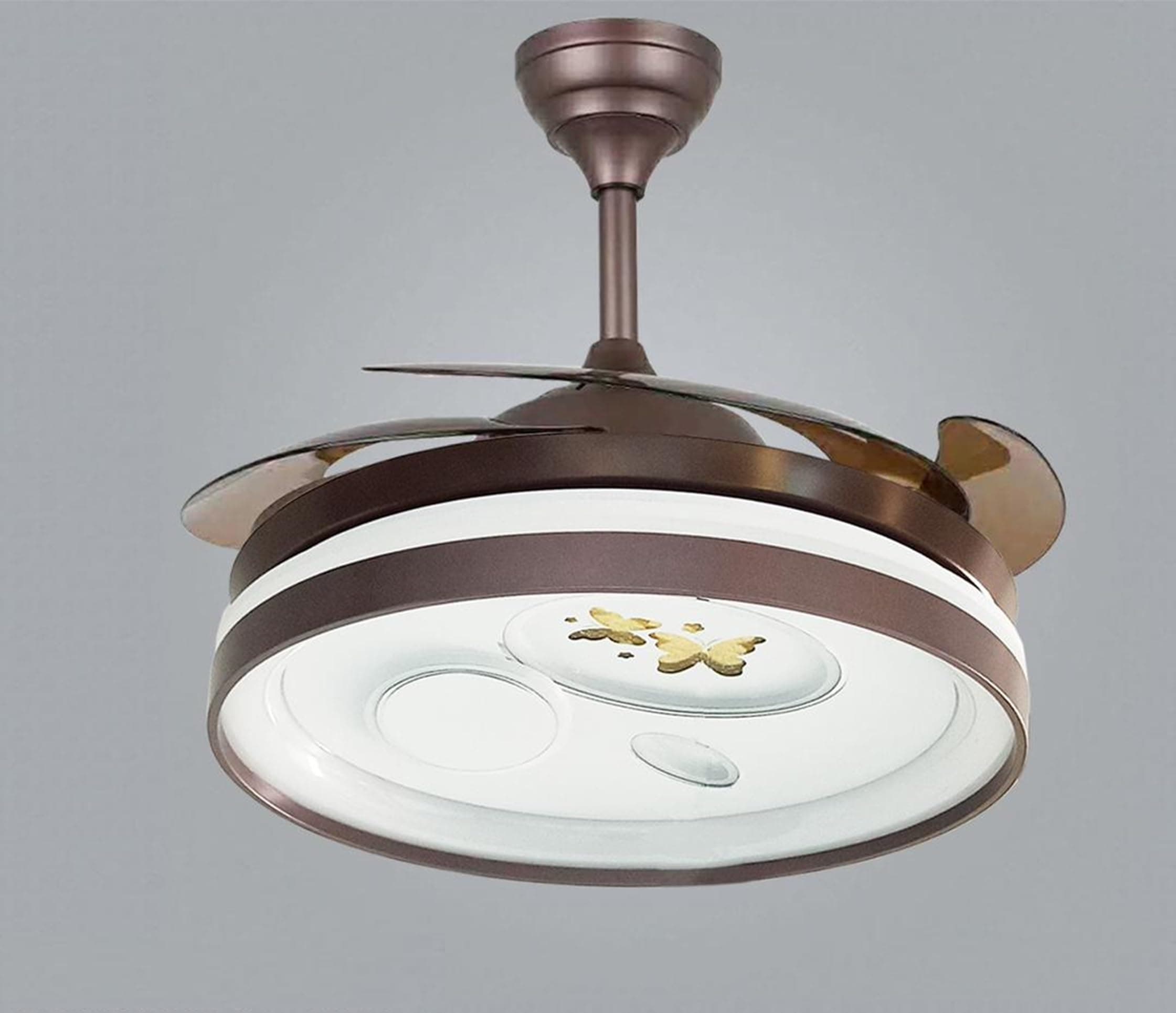 Arus 42" Modern Creative Design Chandelier Ceiling Fan with LED Lighting,Crystal Chandelier Fan Gold Retractable Ceiling Fan Light (T-8297)