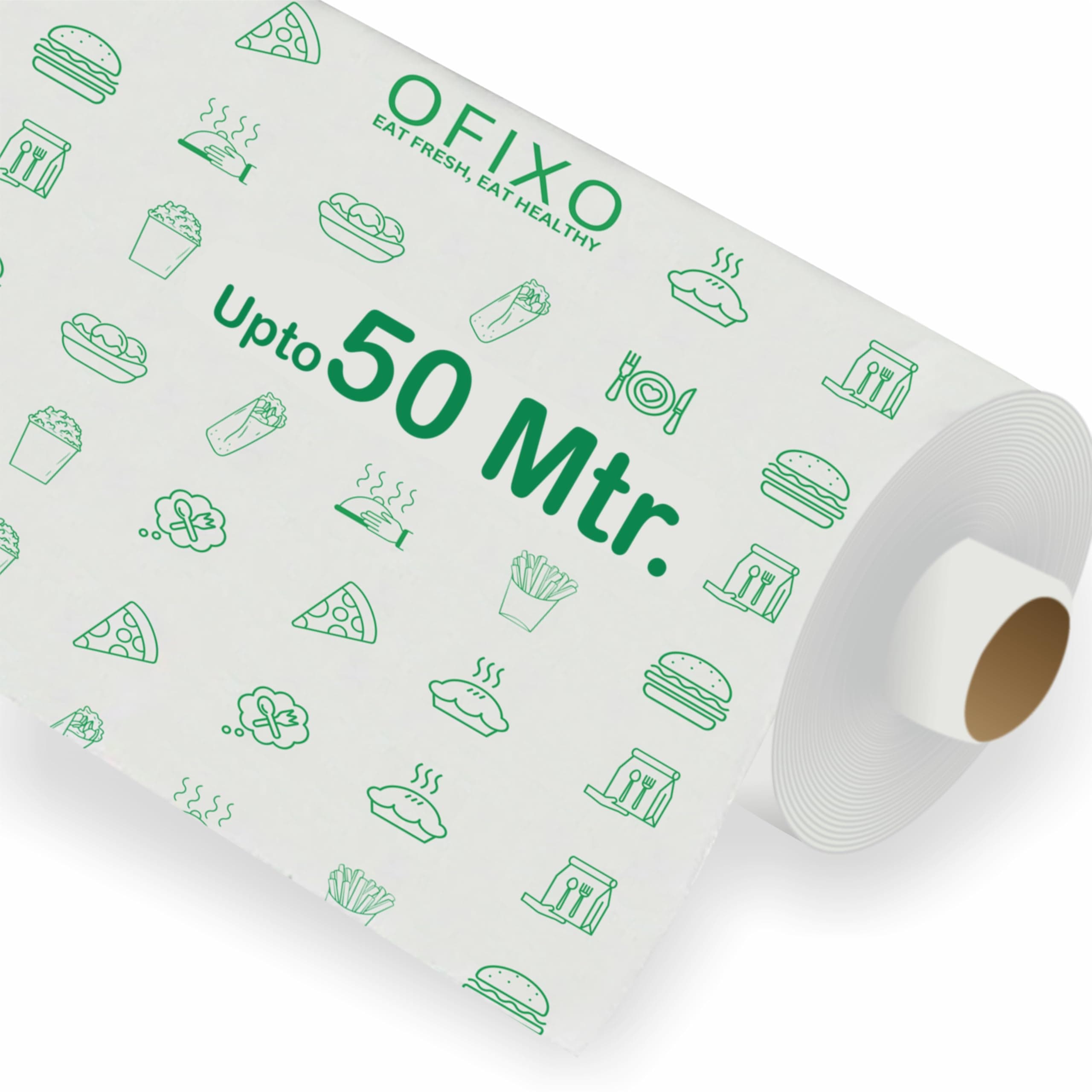 OFIXO 50メートル食品包装紙ロール - プレミアムノンスティックバター包装紙食品包装紙、再加熱可能なノンスティックペーパー、オーブン対応パーチメント紙