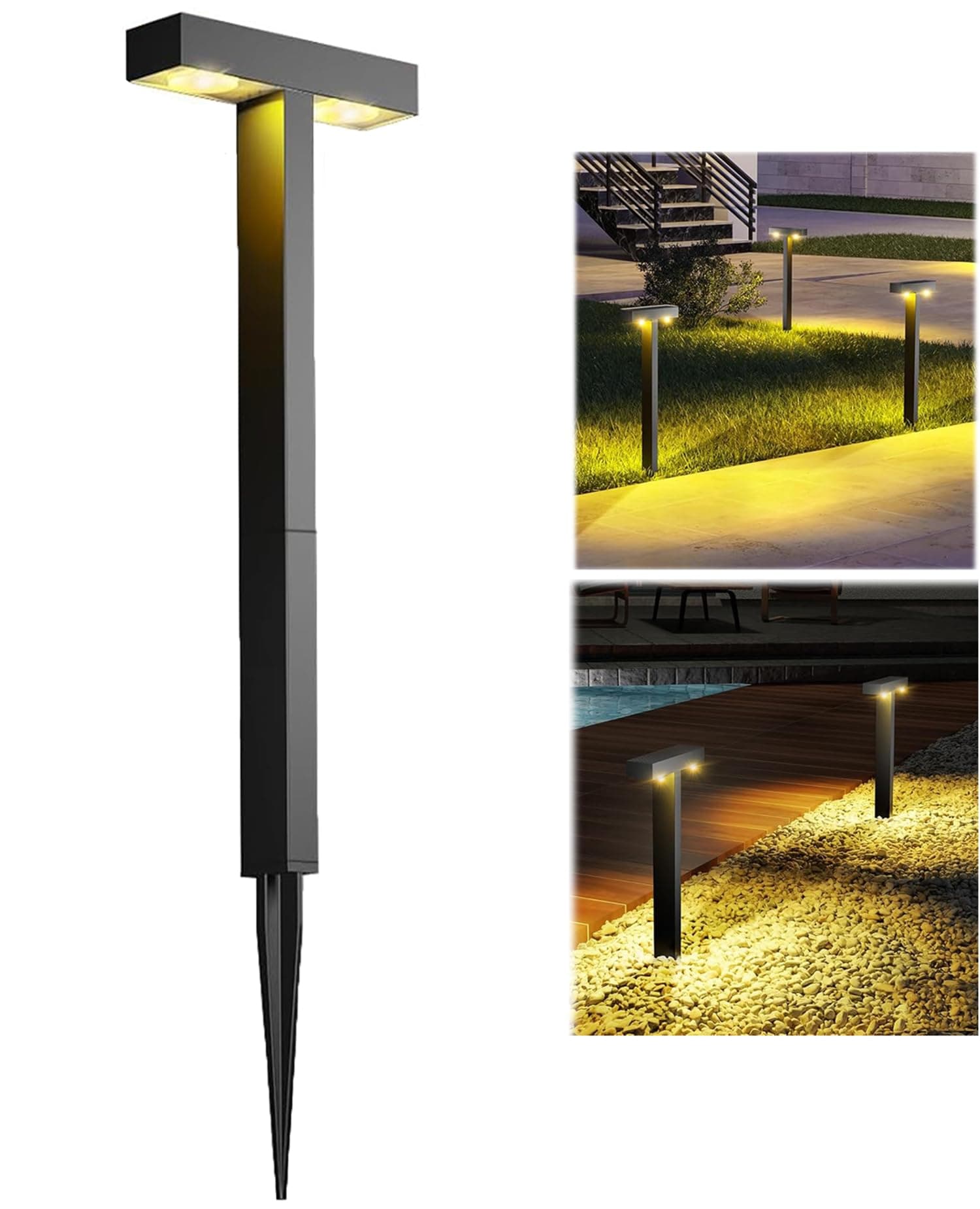 KASTWAVE Solar Outdoor Lights Pathway, 1 Pack Solar Pathway Lights Waterproof, Modern Path Lights Solar Powered, Outside Lights Landscape Lighting for Yard, Walkway, Driveway, Garden, Warm Light