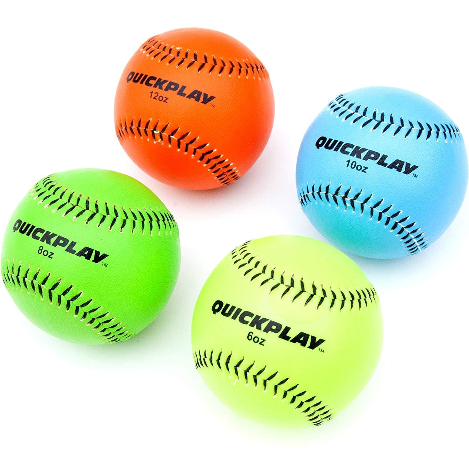 QUICKPLAY Weighted Pitching Baseballs | 4-Pack (6oz, 8oz, 10oz, 12oz) for Strength & Velocity Training | Durable for Baseball & Softball