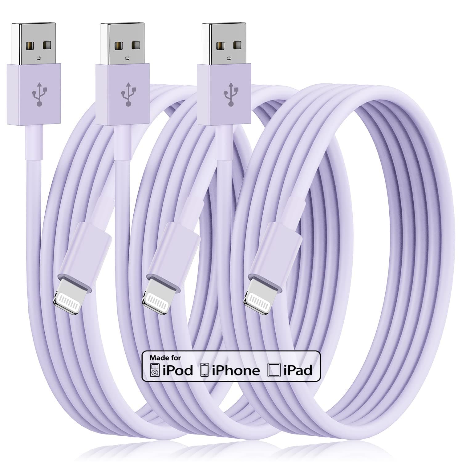 Long Apple iPhone Charger 10 ft, Apple MFI Certified 3Pack Lightning Cable 10 Foot, Extra Long Apple Fast Charing Cord 10 Feet for Apple 13 12 11Pro Xs Max X XR 8 7 6s 6 Plus SE iPad (Purple)