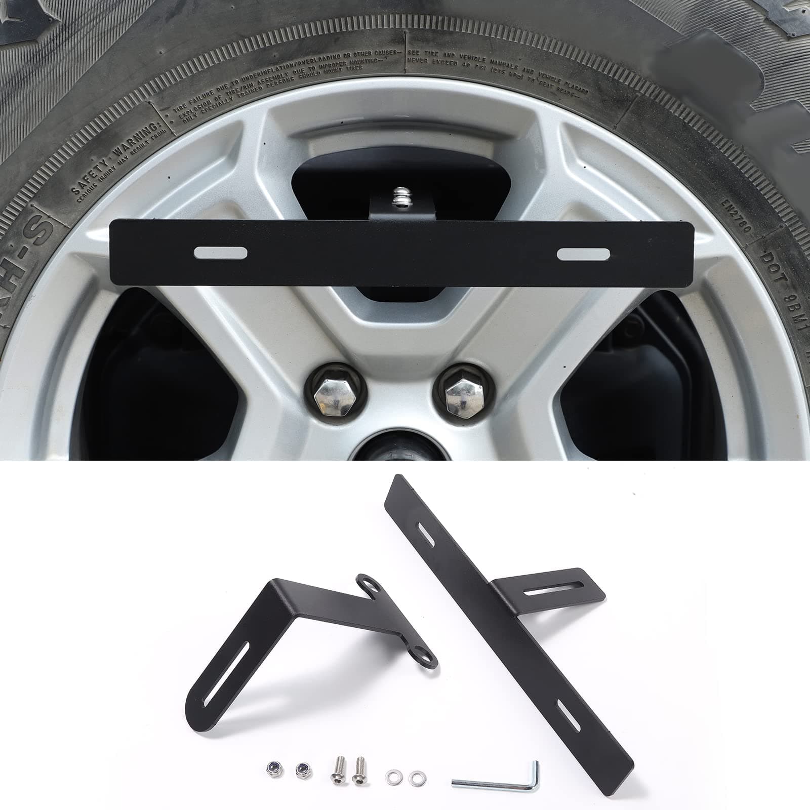 Hoolcar Spare Tire License Plate Relocation Bracket Holder for 2007-2021 Jeep Wrangler JK JKU JL JLU, Black