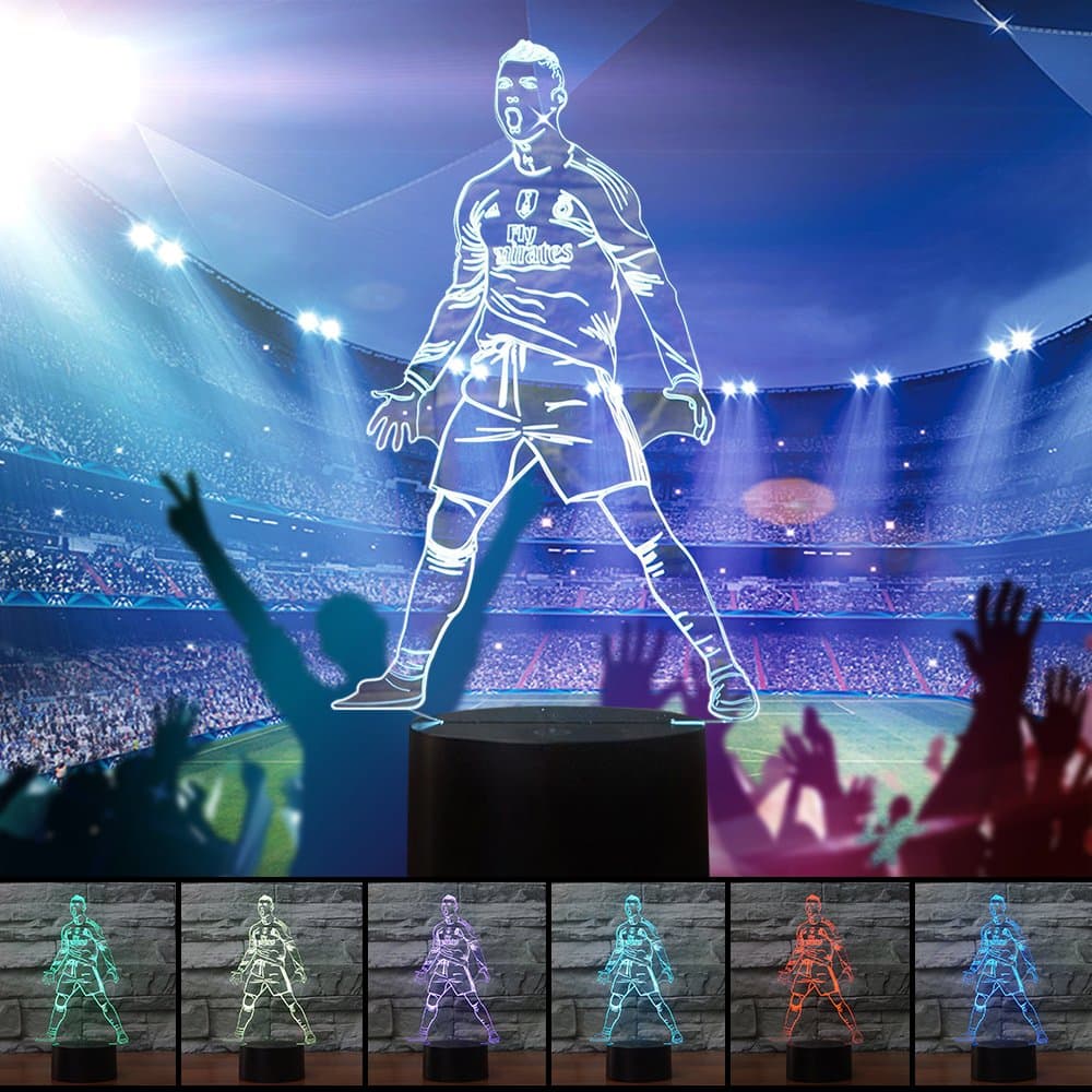 World Cup 2018 Soccer 3D Night Light Table Desk Illusion Lamp 7 Colors Change Decor Atmosphere LED Lamps with USB Cable Smart Touch Button Control (Football Player)