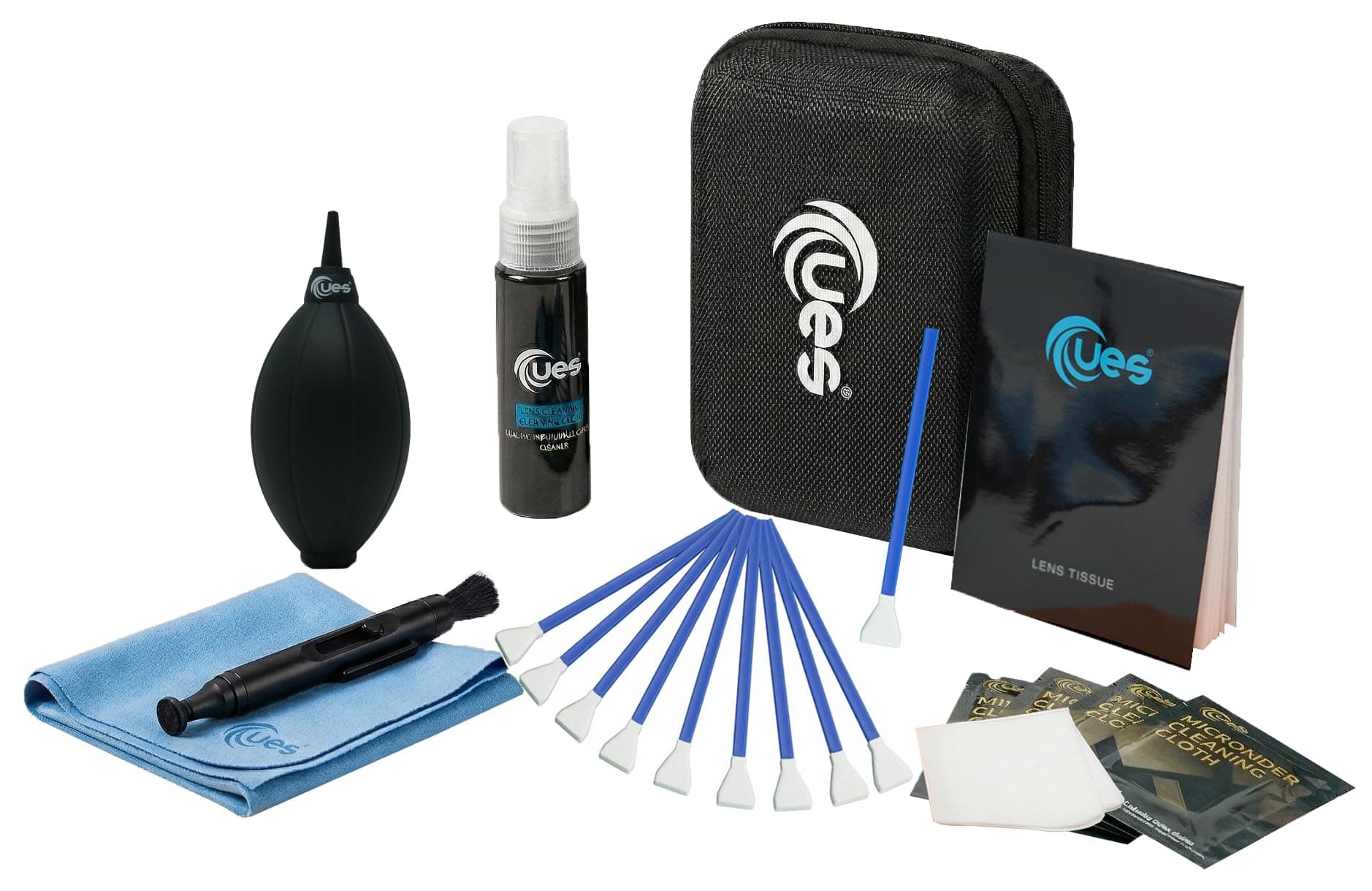 UES Professional Camera Cleaning Kit with Hard Travel Case - DSLR & Mirrorless Maintenance Bundle: 2-in-1 Lens & Sensor Cleaner, Air Blower, Pen, Microfiber Screen Cloths & 10 APS-C 16mm Swabs