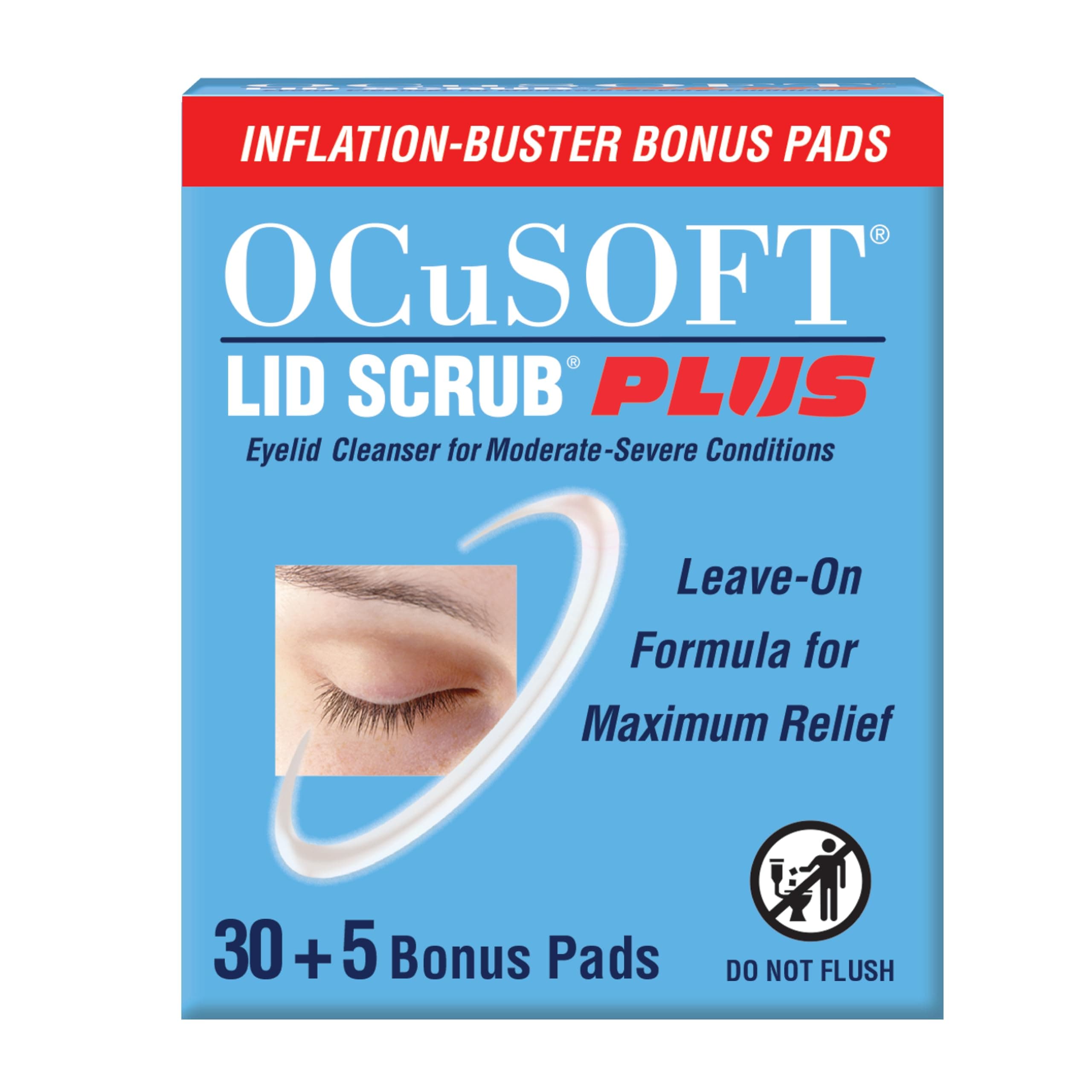 Lid Scrub PLUS 35 - Pre-Moistened Leave-On Eyelid Wipes for Moderate to Severe Conditions - Moisturizing Eyelid Cleanser for Maximum Relief - 35 Count