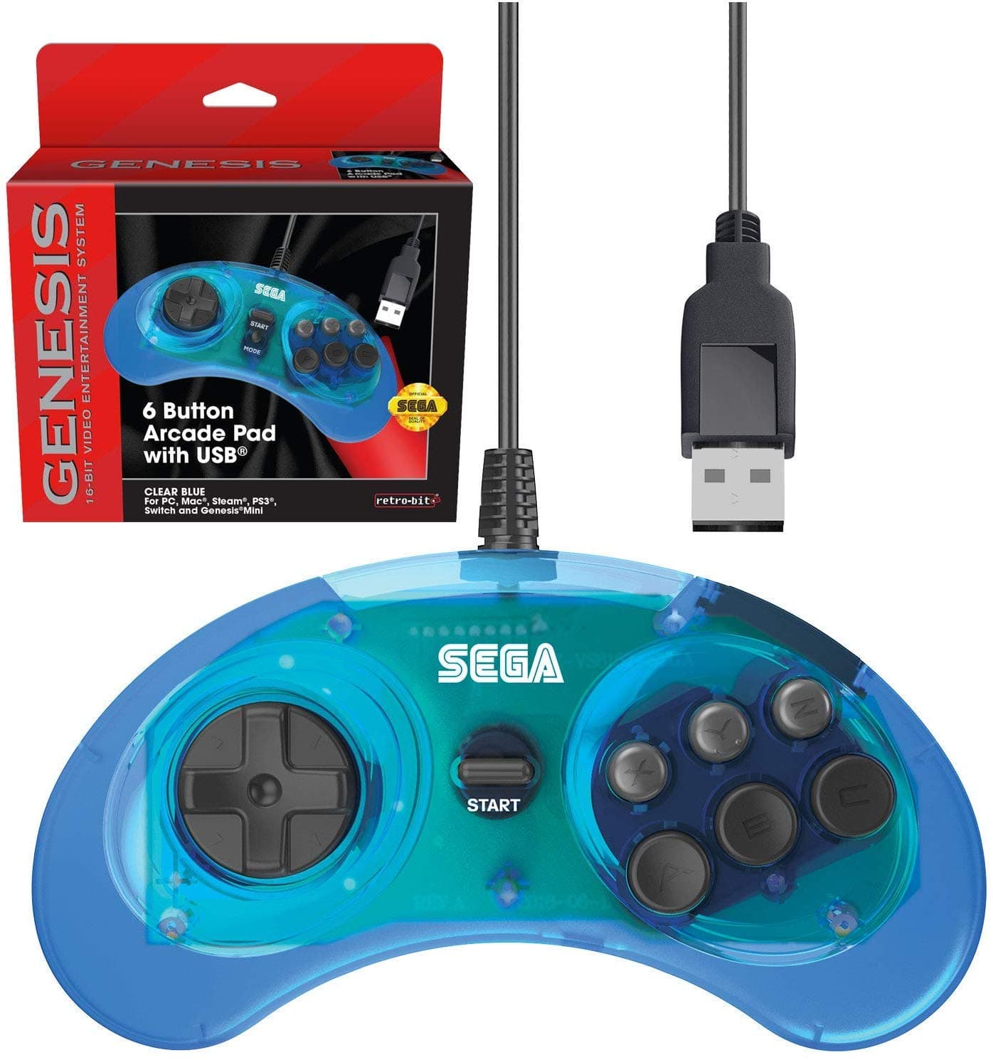 Retro-Bit Official Sega Genesis USB Controller 6-Button Arcade Pad